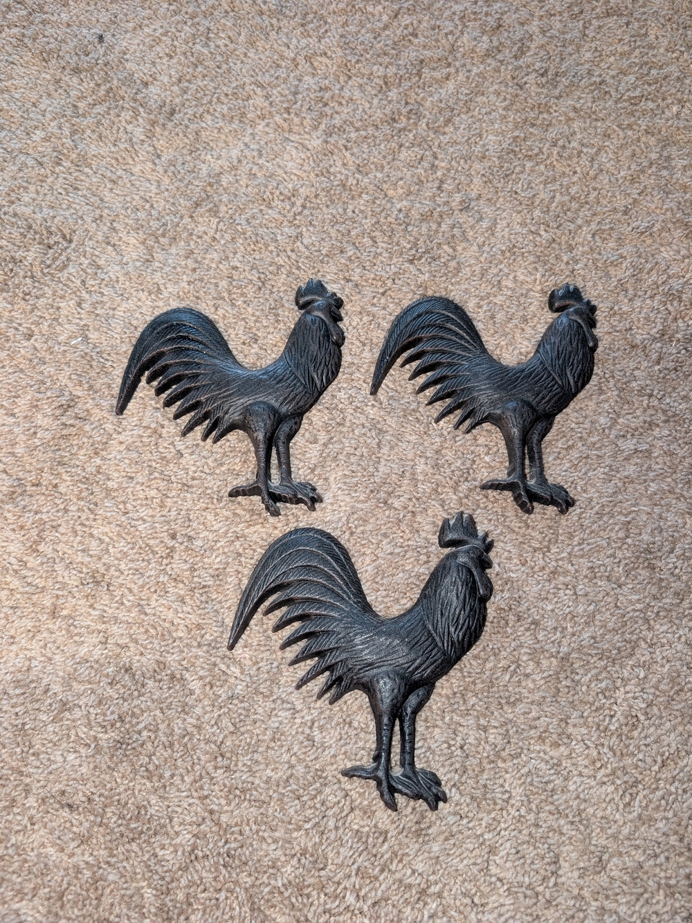 VTG Set of 3 Cast Metal Rooster Wall Plaques Black Farmhouse